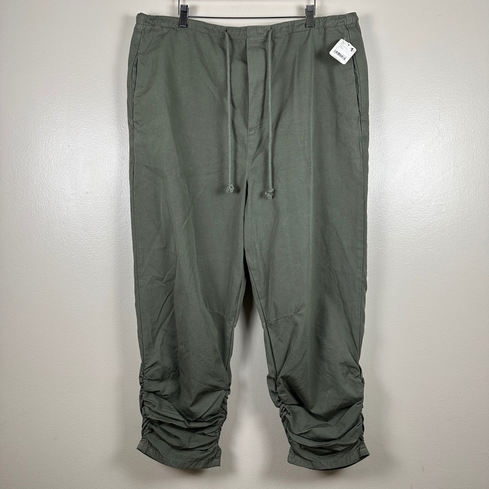 Free People Women's L Cargo Pants Hunter Green Ruched Hem Drawstring Boho NEW